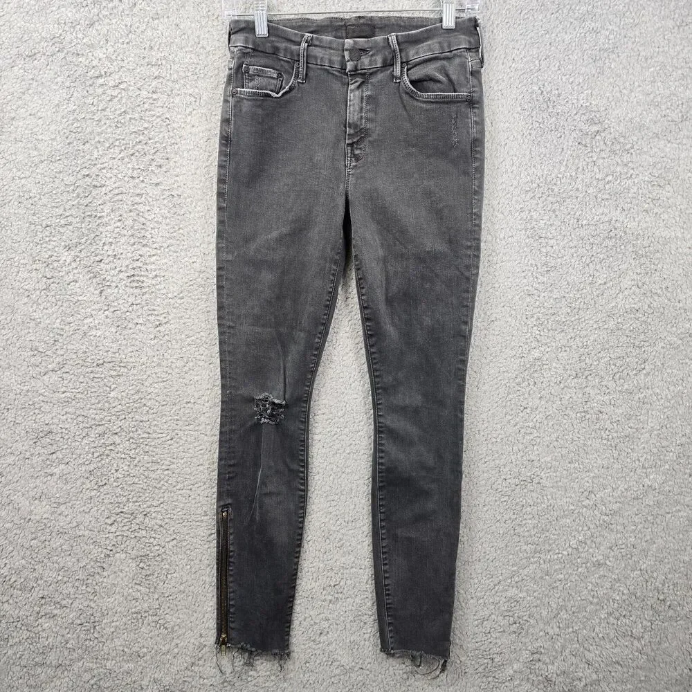 MOTHER Jeans Women's The Looker Zip Fray Dye Faded Black Size 26